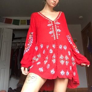 Free people long sleeve flowy red dress